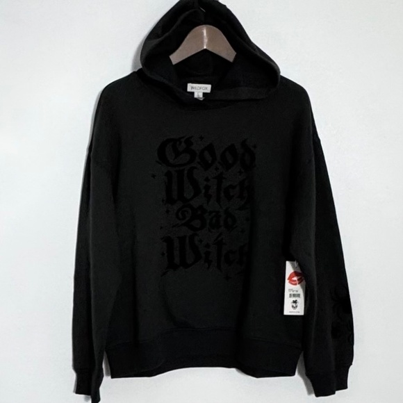 NWT Wildfox Black Graphic "Blake" Sweatshirt "Good Witch Bad Witch" Size L - Picture 4 of 12